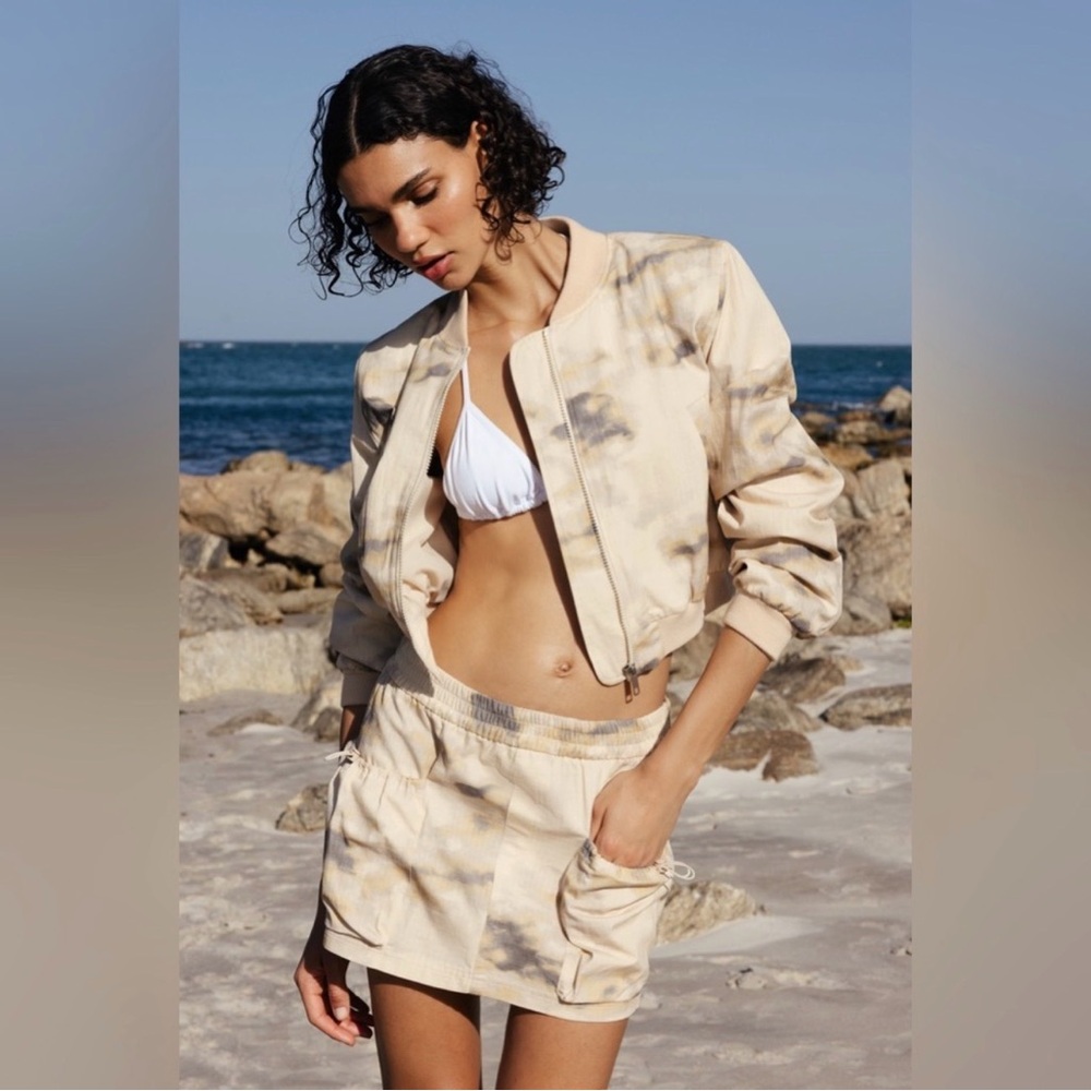 Zara Beige Tie-Dye Bomber Jacket and Skirt Set